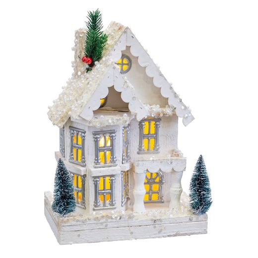 Adorno Navideño Blanco Madera Casa 23 x 14 x 32 cm