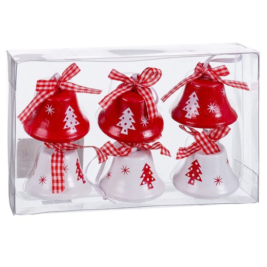 Adorno Navideño Blanco Rojo Metal Campana 4,5 cm (6 Unidades)