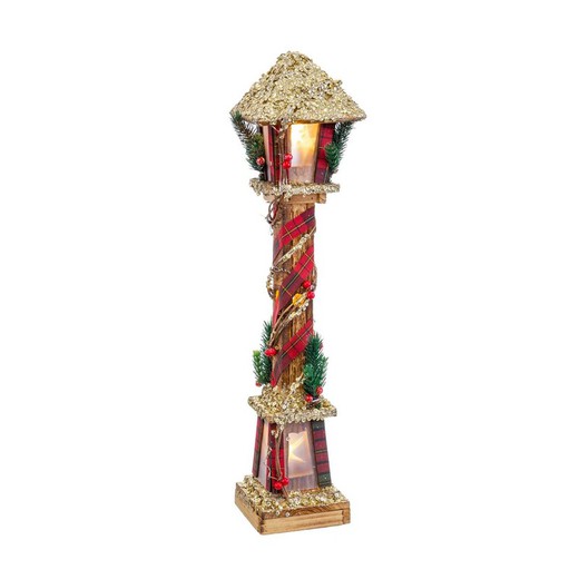 Adorno Navideño Multicolor Dorado Madera Plástico Tejido Farol 13 x 13 x 60 cm