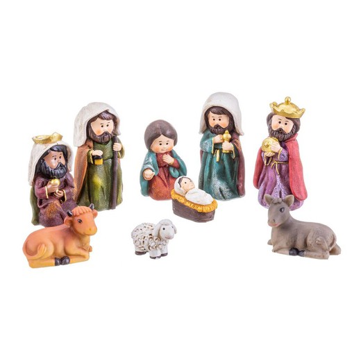 Adorno Navideño Multicolor Poliresina Nacimiento/Belén 9 cm (9 Piezas)