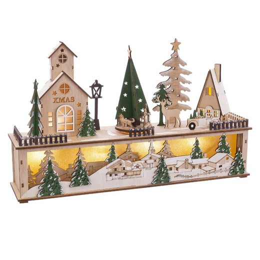 Adorno Navideño Verde Natural Madera Casas 45 x 10 x 27 cm