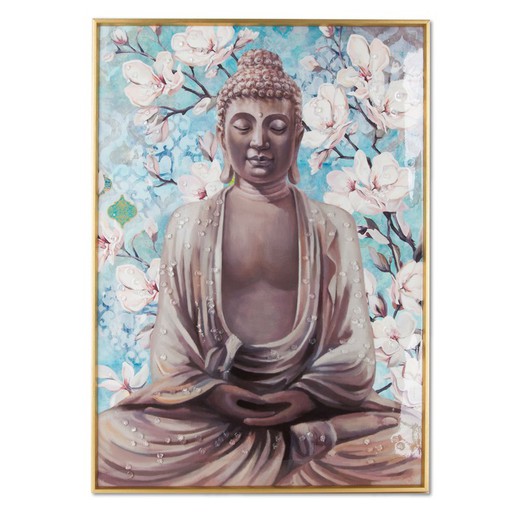 Cuadro buda fondo flores Medidas: 71,5 cm x 3,3 cm x 51,5 cm  Material: Pintura Peso neto: 1.400 grs.