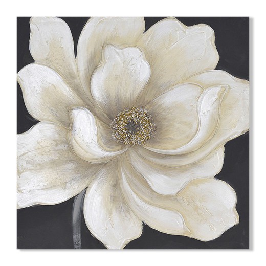 Cuadro flor blanca fondo oscuro Medidas: 60 cm x 3 cm x 60 cm  Material: Pintura Peso neto: 920 grs.