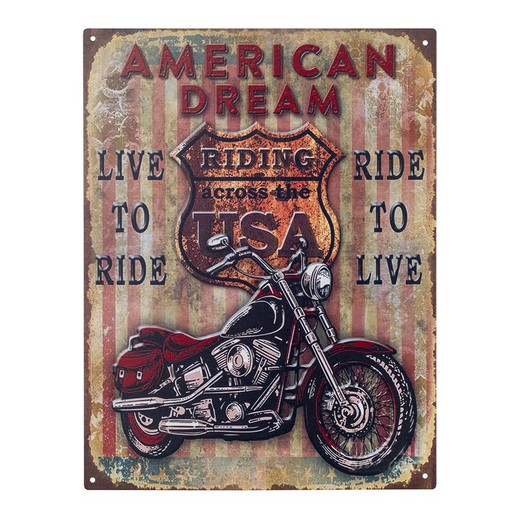 Placa pared moto 33x25cm. Medidas: 33 cm x 0,1 cm x 25 cm  Material: Metal Peso neto: 275 grs.