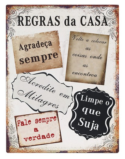 Placas pared portugues-3074 Medidas: 33 cm x 0,1 cm x 25 cm  Material: Metal Peso neto: 400 grs.