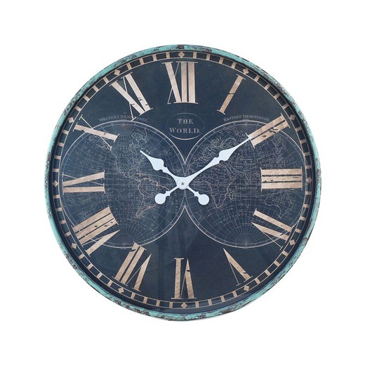 reloj pared mundo 60cm Medidas: 60 cm x 6 cm x 60 cm  Material: Metal y Cristal Peso neto: 3.670 grs.