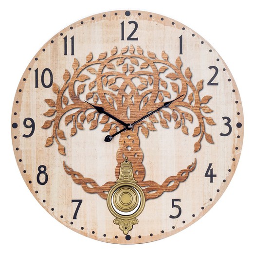 Reloj arbol vida 58cm c/pendulo Medidas: 58 cm x 4 cm x 58 cm  Material: Madera Peso neto: 1.745 grs.