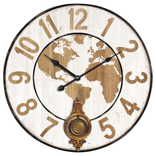 Reloj mundo 58 cm. Medidas: 58 cm x 4 cm x 58 cm  Material: MDF Peso neto: 1.745 grs.