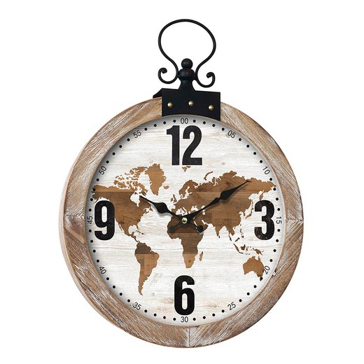 Reloj mundo Medidas: 54 cm x 6,5 cm x 40 cm  Material: MDF Peso neto: 2.210 grs.