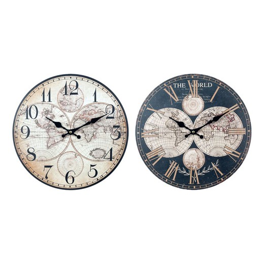 Reloj pared mundo 34cm Medidas: 34 cm x 4 cm x 34 cm  Material: MDF Peso neto: 415 grs.