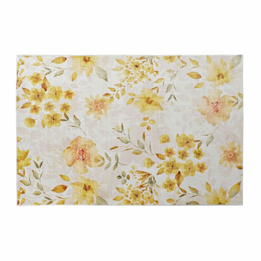 Alfombra DKD Home Decor Amarillo Blanco Poliéster Algodón Flores (120 x 180 x 0.5 cm)