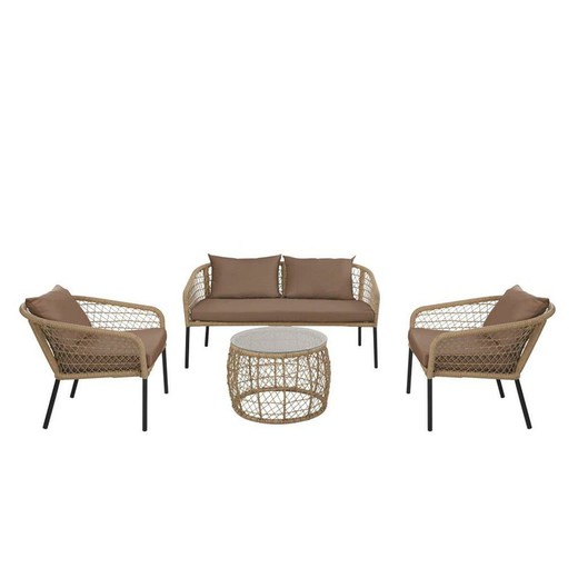 Conjunto de Mesa con 3 Sillones DKD Home Decor Marrón ratán sintético Acero (137 x 73,5 x 66,5 cm)