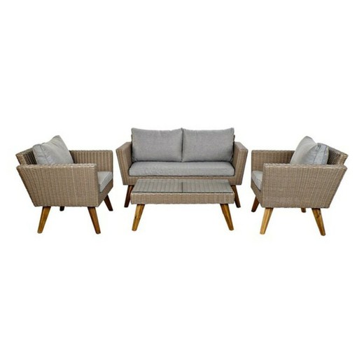 Conjunto de Mesa con 3 Sillones DKD Home Decor MB-166666 137 x 66 x 70,5 cm Cristal Madera ratán sintético Acero (4 pcs)