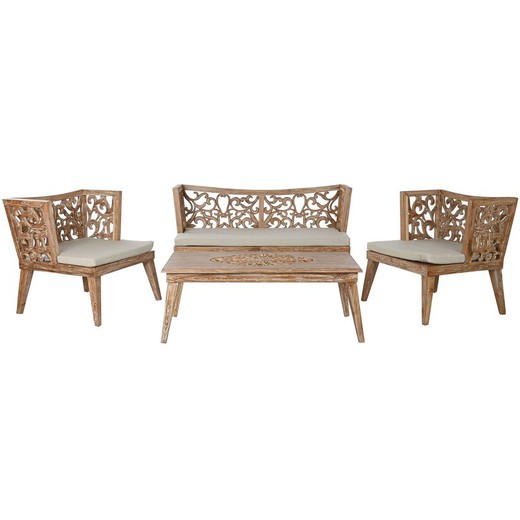 Conjunto de Mesa con 3 Sillones Home ESPRIT Beige Natural Teca 133 x 60 x 70 cm