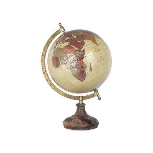 Decoracion Globo mundo 20 cm. Medidas: 33,5 cm x 20 cm x 22 cm  Material: Metal Peso neto: 635 grs.