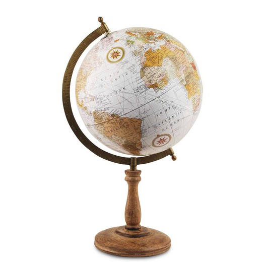 Decoracion Globo mundo 25 cm. Medidas: 46,5 cm x 25 cm x 27,5 cm  Material: Madera y Metal Peso neto: 1.000 grs.