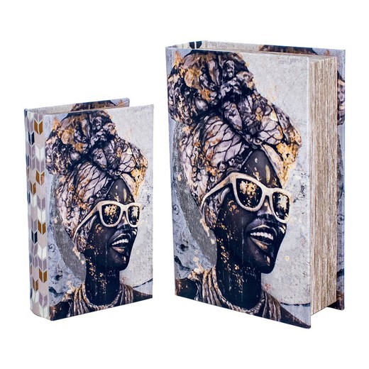 s/2 cajas libro africana Medidas: 7 cm x 18 cm x 27 cm  Material: MDF Forrado Poly Peso neto: 870 grs.