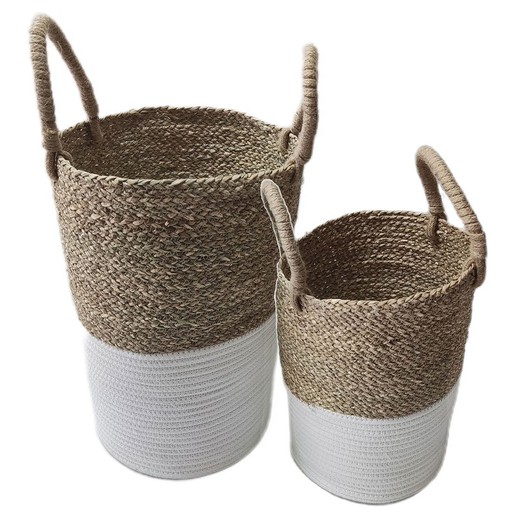 s/2 cestas Medidas: 46 cm x 30 cm x 30 cm  Material: Fibra Vegetal-Cuerda Peso neto: 1.550 grs.