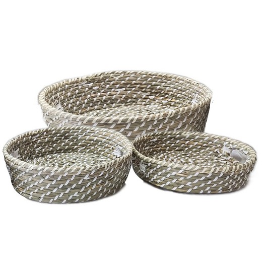 s/3 cestas Medidas: 13 cm x 45 cm x 45 cm  Material: Fibra Vegetal-Cuerda Peso neto: 2.010 grs.