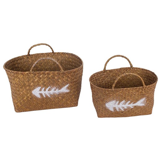 S/2 cestas Medidas: 19 cm x 24 cm x 33 cm  Material: Fibra Vegetal-Cuerda Peso neto: 310 grs.