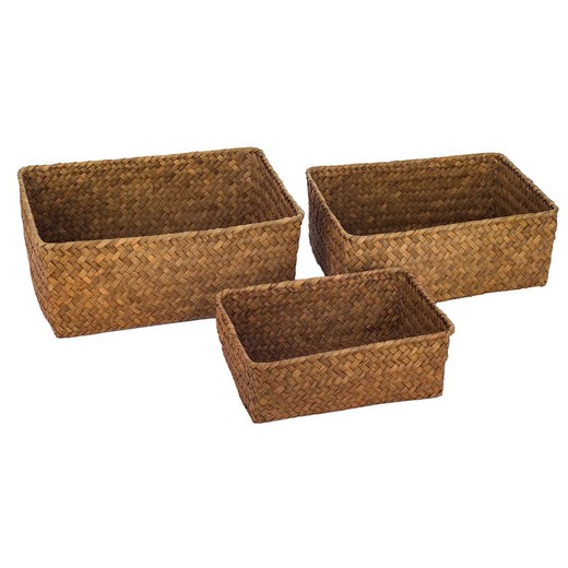 S/3 cestas Medidas: 12 cm x 21 cm x 30 cm  Material: Fibra Vegetal-Cuerda Peso neto: 355 grs.