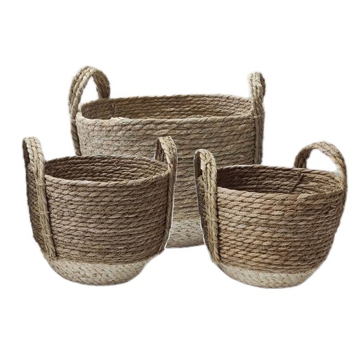 S/3 cestas Medidas: 25 cm x 32 cm x 32 cm  Material: Fibra Vegetal-Cuerda Peso neto: 1.205 grs.