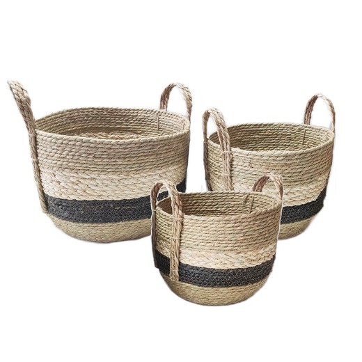 S/3 cestas Medidas: 30 cm x 40 cm x 40 cm  Material: Fibra Vegetal-Cuerda Peso neto: 2.060 grs.