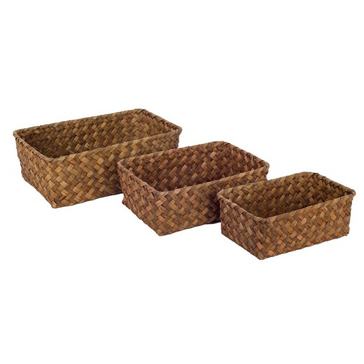 S/3 cestas Medidas: 8,5 cm x 15 cm x 24 cm  Material: Fibra Vegetal-Cuerda Peso neto: 215 grs.