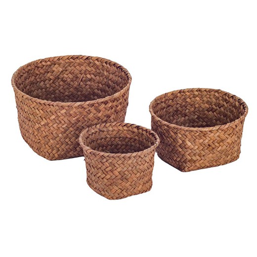 S/3 cestas Medidas: 9 cm x 16 cm x 16 cm  Material: Fibra Vegetal-Cuerda Peso neto: 125 grs.