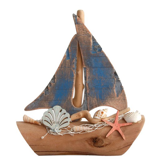 Figura Barco Medidas: 20 cm x 18 cm x 5 cm  Material: Madera Peso neto: 135 grs.