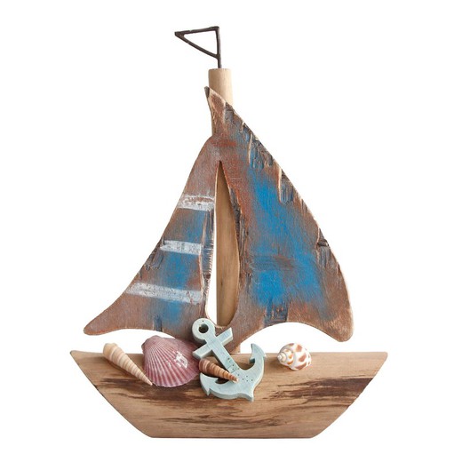 Figura Barco Medidas: 28 cm x 6,5 cm x 23 cm  Material: Madera Peso neto: 295 grs.