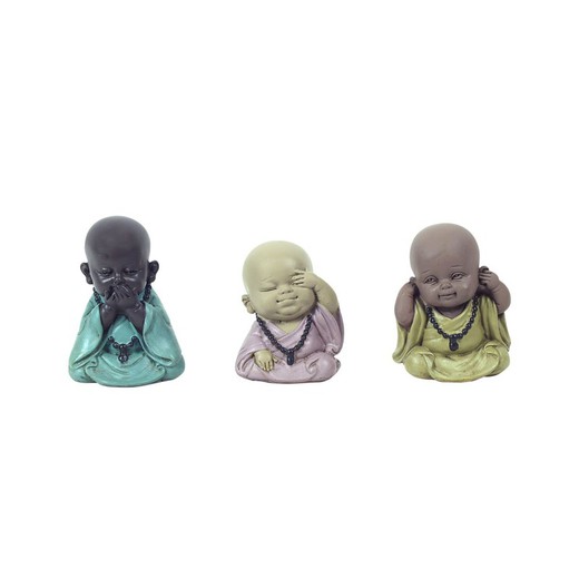 Figura Buda 3 dif. Medidas: 7,5 cm x 5 cm x 6 cm  Material: Resina Peso neto: 70 grs.