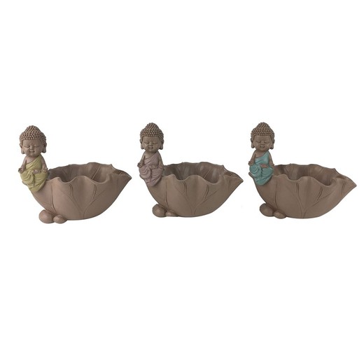 Figura Buda c/maceta 3 dif. Medidas: 13,5 cm x 9 cm x 15,5 cm  Material: Resina Peso neto: 300 grs.