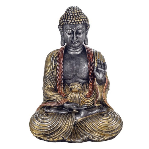 Figura Buda meditando Medidas: 21,5 cm x 12 cm x 16 cm  Material: Resina Peso neto: 475 grs.