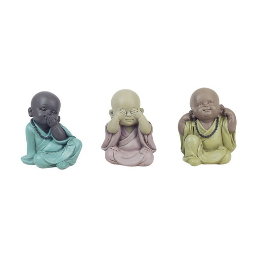 Figura Buda no ve, no oye,no habla Medidas: 10 cm x 5,5 cm x 7,5 cm  Material: Resina Peso neto: 110 grs.