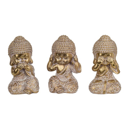 Figura Buda no ve-oye-habla Medidas: 11,5 cm x 6,5 cm x 6,5 cm  Material: Resina Peso neto: 200 grs.