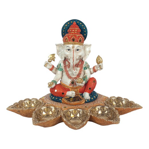 Figura Ganesh con hojas bodhi Medidas: 20,5 cm x 19 cm x 30 cm  Material: Resina Peso neto: 1.355 grs.