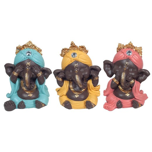 Figura Ganesh no veo no oigo no hablo Medidas: 11,5 cm x 5,5 cm x 8,5 cm  Material: Resina Peso neto: 135 grs.