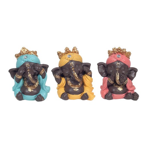 Figura Ganesh no veo no oigo no hablo Medidas: 7,5 cm x 4 cm x 6 cm  Material: Resina Peso neto: 100 grs.