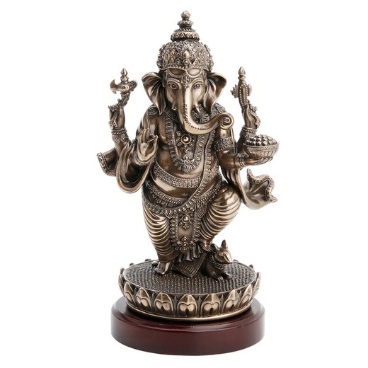 Figura Ganesha en loto Medidas: 13,5 cm x 6,5 cm x 7,5 cm  Material: Resina Peso neto: 185 grs.