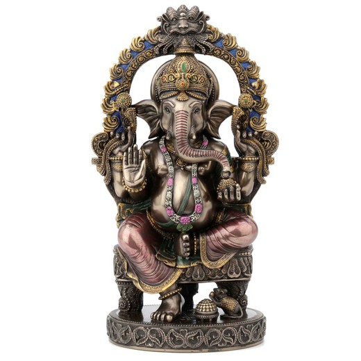 Figura Ganesha sentado Medidas: 26 cm x 9 cm x 12 cm  Material: Resina Peso neto: 1.245 grs.