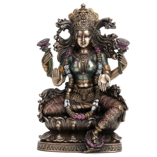 Figura Lakshmi sentado Medidas: 24 cm x 9 cm x 15 cm  Material: Resina Peso neto: 1.340 grs.