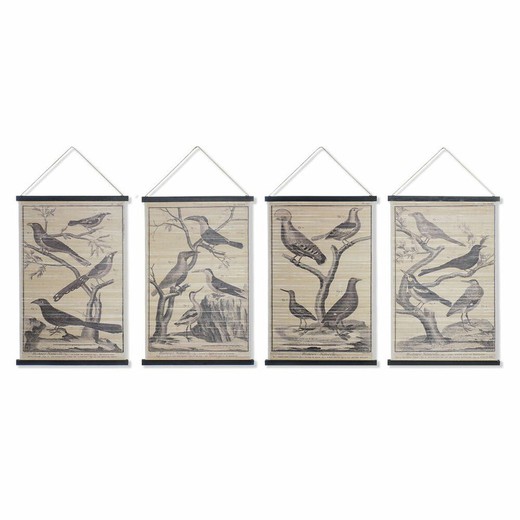 Lienzo DKD Home Decor Pájaros 60 x 2 x 90 cm Cottage (4 Piezas)