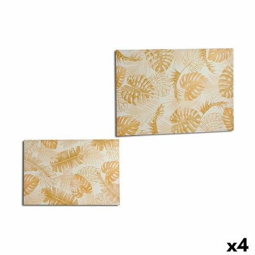 Lienzo Hoja de planta Dorado 120 x 80 x 2,5 cm (4 Unidades)