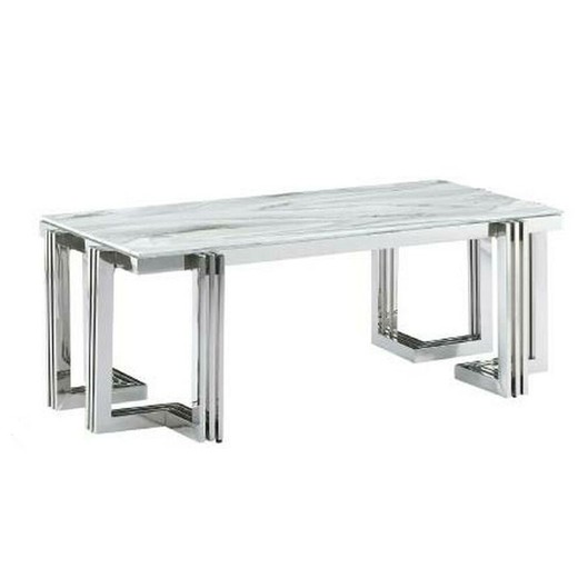 Mesa de Centro DKD Home Decor Blanco Plateado Cristal Acero 120 x 60 x 45 cm