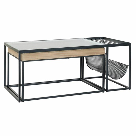 Mesa de Centro DKD Home Decor Negro Multicolor Natural Madera Metal Bambú Cristal 110 x 60 x 45 cm