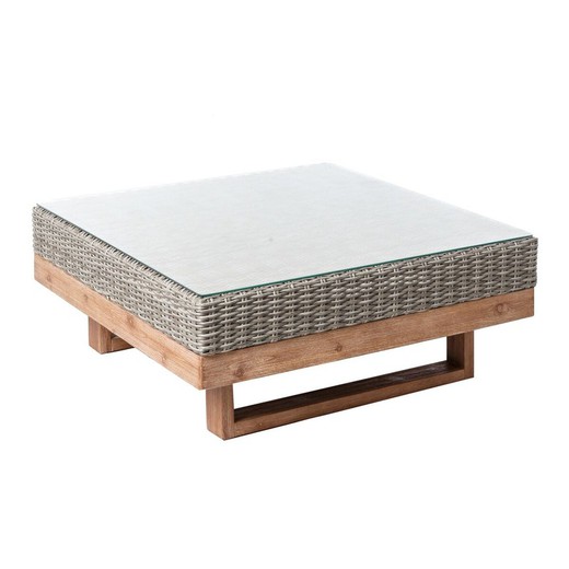 Mesa de Centro Patsy Gris Madera Cristal Templado 80 x 80 x 35 cm