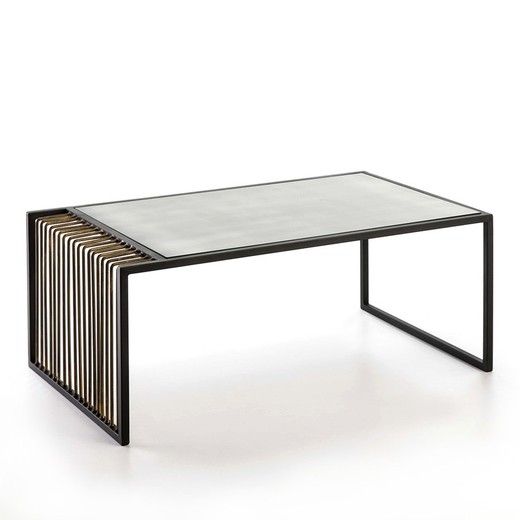 Mesa de centro rectangular 104x61x43 cm espejo envejecido/metal dorado/negro Ref: 69526/00 Thai natura