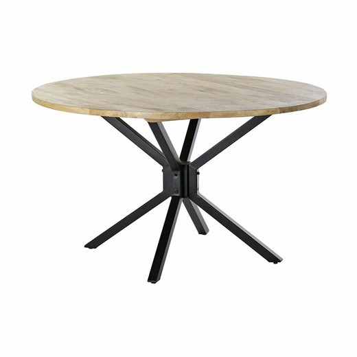 Mesa de Comedor DKD Home Decor 127 x 127 x 75 cm Natural Negro Metal Aluminio Madera de mango