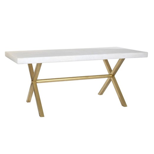 Mesa de Comedor DKD Home Decor Blanco Dorado Latón Madera de mango 180 x 90 x 76 cm